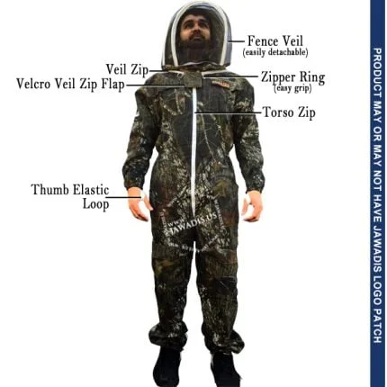 Forest Camouflage Beekeeping Suit front full body view – premium cotton bee suit with veil