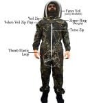 Children's Camouflage Full Bee Suit with Zipper Veil and 14 Pockets for Beekeepers and Pest Control - 100% Cotton Protective Gear