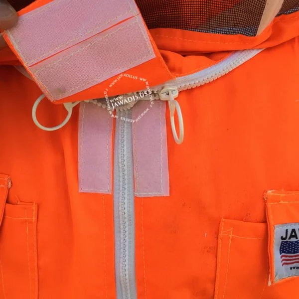 Close-up of Jawadis removable fencing veil on bee keeper suit