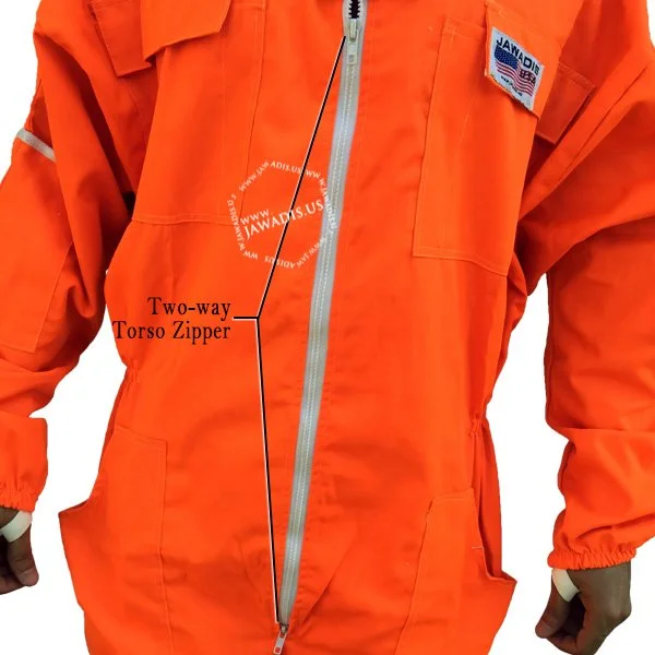 Heavy-duty front and ankle zipper features of Jawadis bee keeper suit