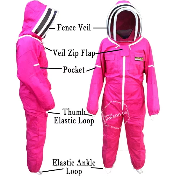 Fuchsia bee keeper costume full front view with zipper veil by Jawadis