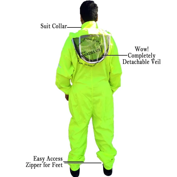 Back view of Jawadis high-visibility yellow beekeeping suit