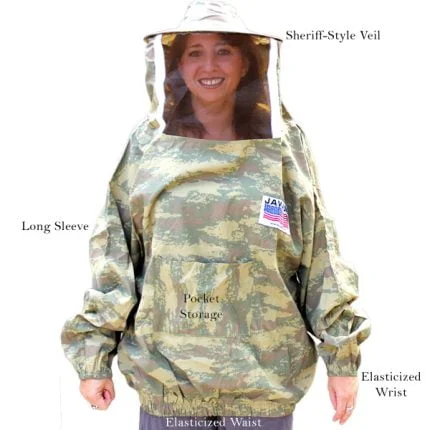 Beekeeper Pullover Jacket, Military Camouflage Design | Unisex Cotton Veil Apparel for Beekeeping, Pest Control