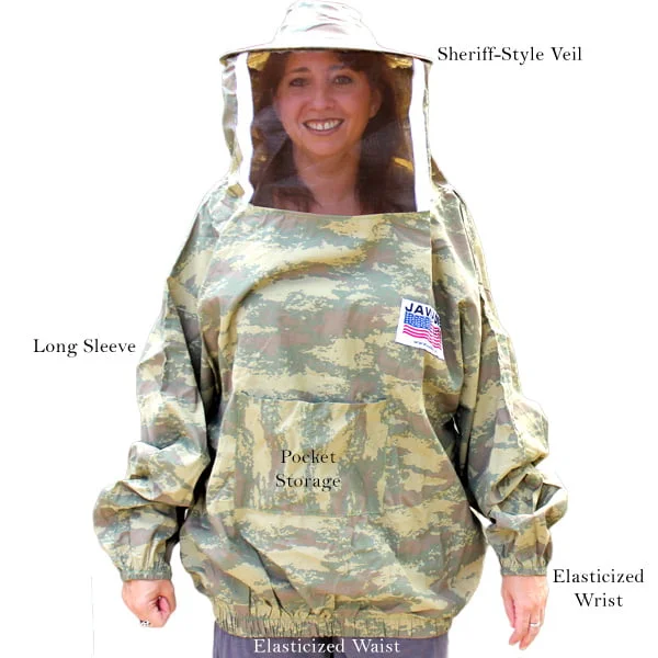 Beekeeper Pullover Jacket, Military Camouflage Design | Unisex Cotton Veil Apparel for Beekeeping, Pest Control