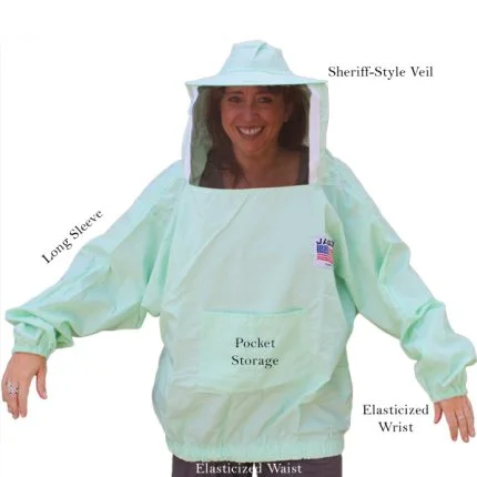 Beekeeper pullover jacket with veil – product flat lay showing jacket, veil, and cotton material