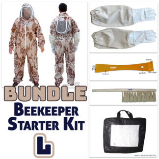 L: Desert Camo Beekeeping Suit Bundle – L Suit with Gloves, Hive Tool & Brush