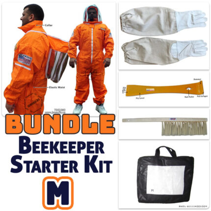 Jawadis Complete Beekeeping Starter Kit – Orange Bee Suit with Veil, Cowhide Gloves, Hive Tool & Bee Brush (Adult Size Medium)
