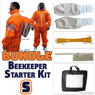 Jawadis Complete Beekeeping Starter Kit – Orange Bee Suit with Veil, Cowhide Gloves, Hive Tool & Bee Brush (Adult Size Small)