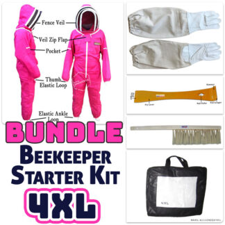 Jawadis Beekeeper Suit Bundle with Gloves, Hive Tool & Brush - Fuchsia - 4XL