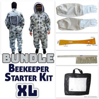 Jawadis Snow Camouflage Beekeeper Suit Bundle with Gloves, Hive Tool & Brush - Adult Size XL