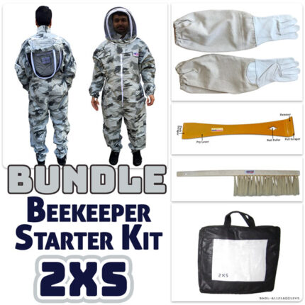 Jawadis Snow Camouflage Beekeeper Suit Bundle with Gloves, Hive Tool & Brush - Adult Size 2XS