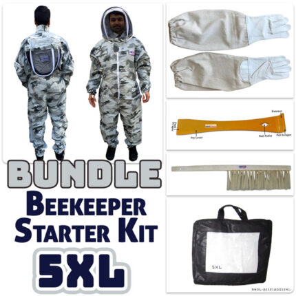 Jawadis Snow Camouflage Beekeeper Suit Bundle with Gloves, Hive Tool & Brush - Adult Size 5XL