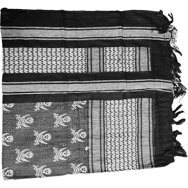 Pirate skull tactical shemagh scarf used while motorcycle riding.